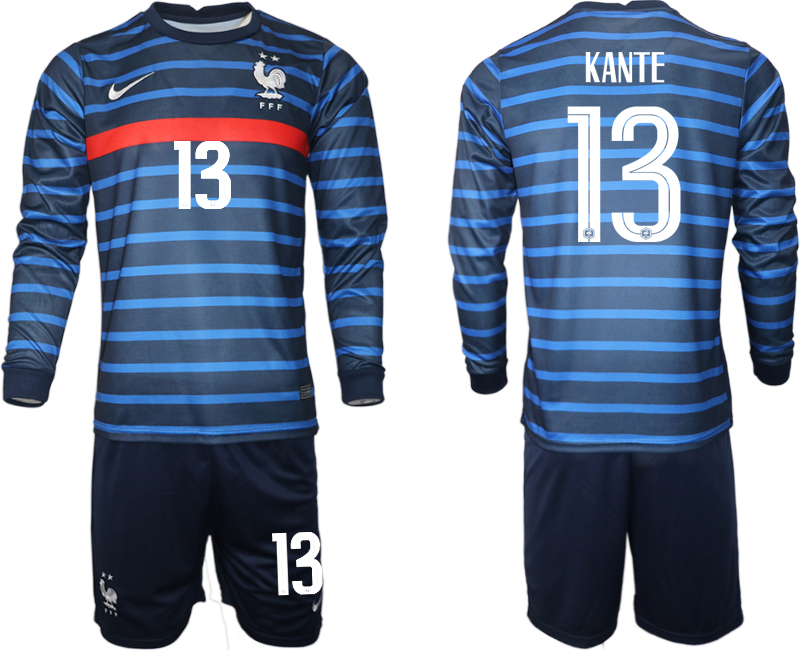 Men 2021 European Cup France home blue Long sleeve #13 Soccer Jersey